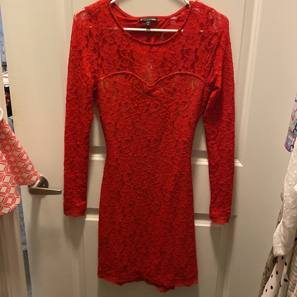 Express Open Back Red Lace Dress in XS